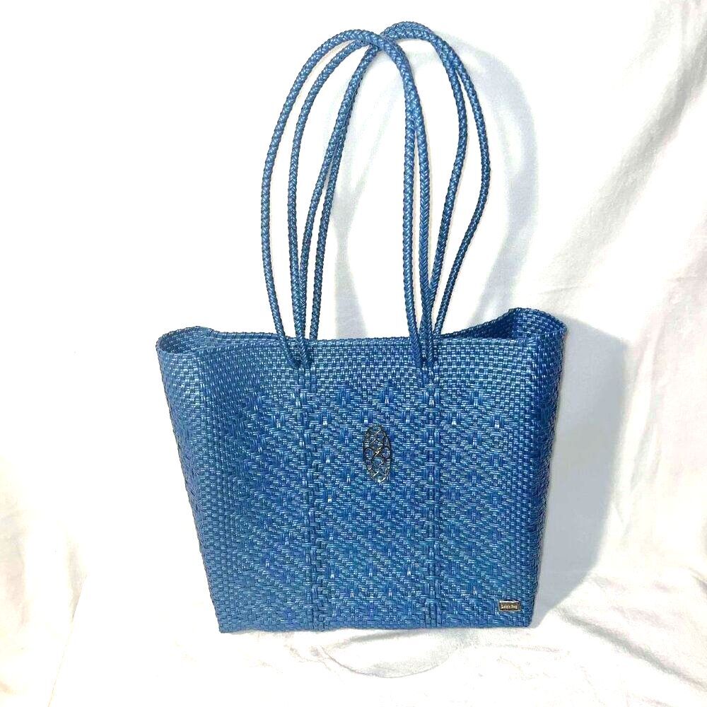 Lola's Bag Blue Woven Tote - EUC